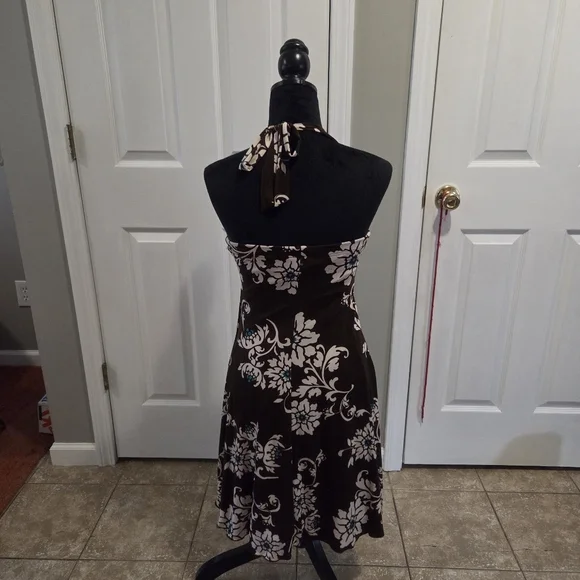 Ruby Rox Vintage Brown Retro Floral Y2k Halter 90's Babydoll Dress. Size L Fairy - Picture 3 of 10